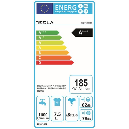 Masina de spalat rufe cu incarcare verticala Tesla WL71290M, 7.5kg, 1200 RPM, Clasa A+++, Alb