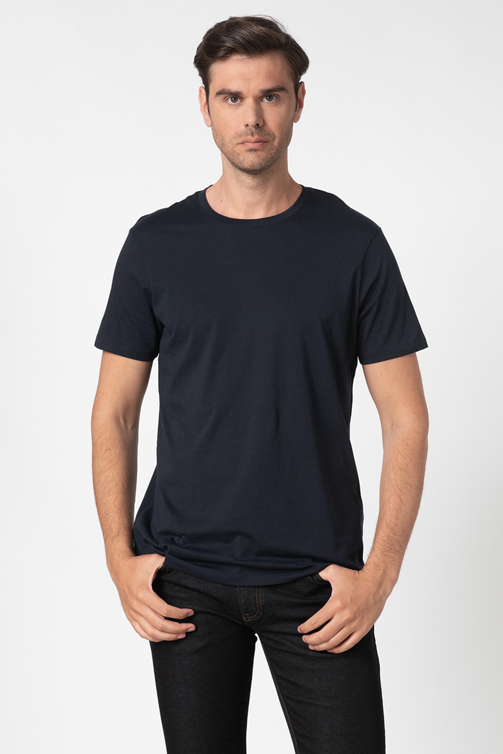 ARMANI EXCHANGE, Tricou slim fit cu decolteu la baza gatului, Bleumarin, L
