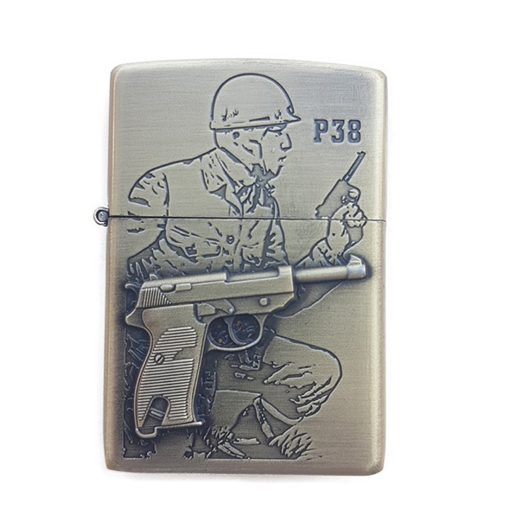 Запалка Zippo, 3D релеф, металик, пистолет P38 войник