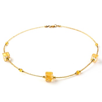 Colier CUBICO 3 auriu din sticla de Murano, 45 cm, Bijuterii Original Murano Colier CUBICO 3 auriu din sticla de Murano, 45 cm, Bijuterii Original Murano