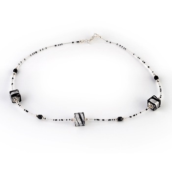 Colier CUBICO 3 argintiu cu negru din sticla de Murano, 45 cm, Bijuterii Original Murano Colier CUBICO 3 argintiu cu negru din sticla de Murano, 45 cm, Bijuterii Original Murano