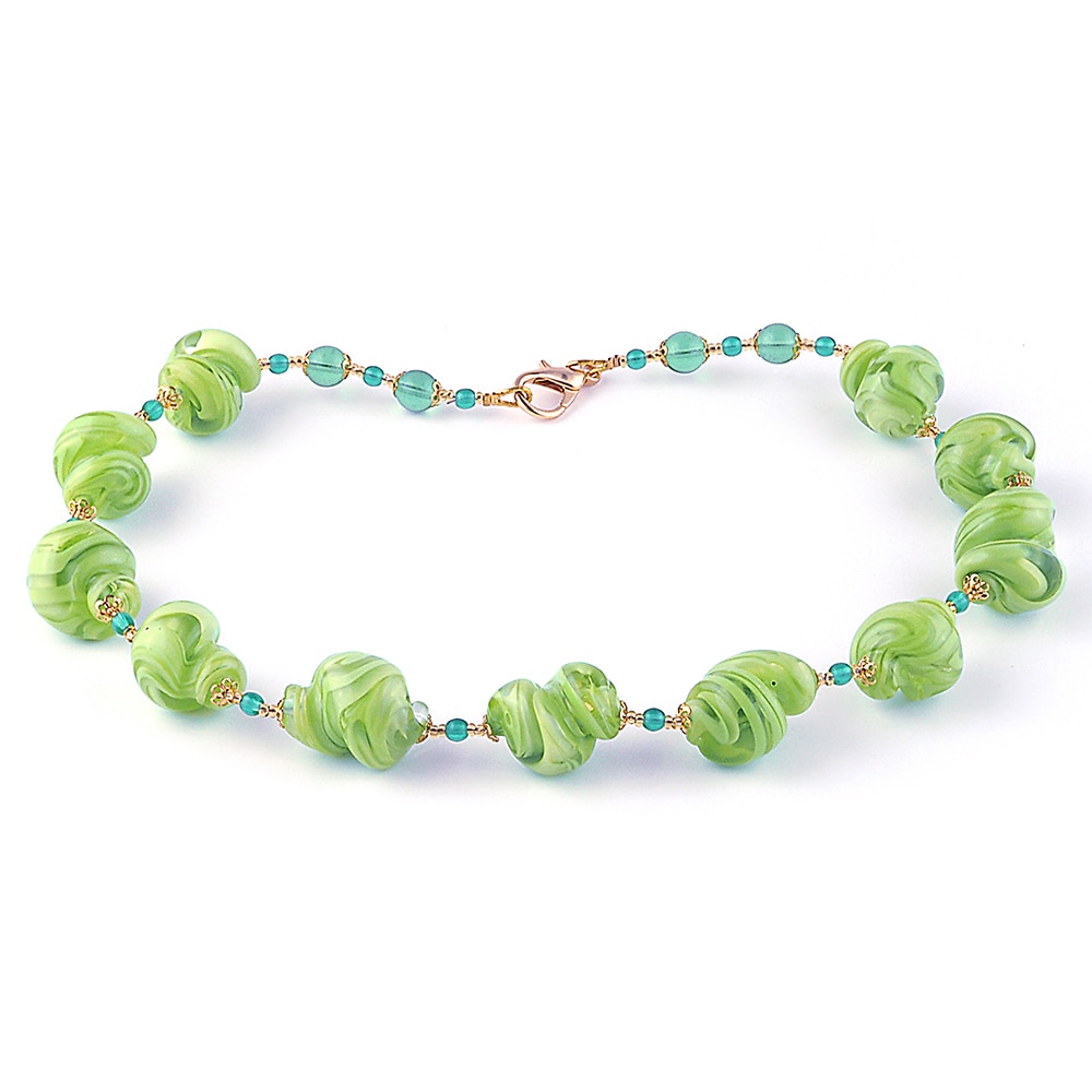 Colier FIORDALISO verde deschis din sticla de Murano, 48 cm, Bijuterii Original Murano