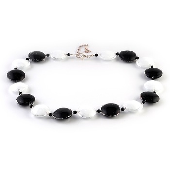 Colier COLOMBA negru cu alb din sticla de Murano, 47 cm, Bijuterii Original Murano Colier COLOMBA negru cu alb din sticla de Murano, 47 cm, Bijuterii Original Murano