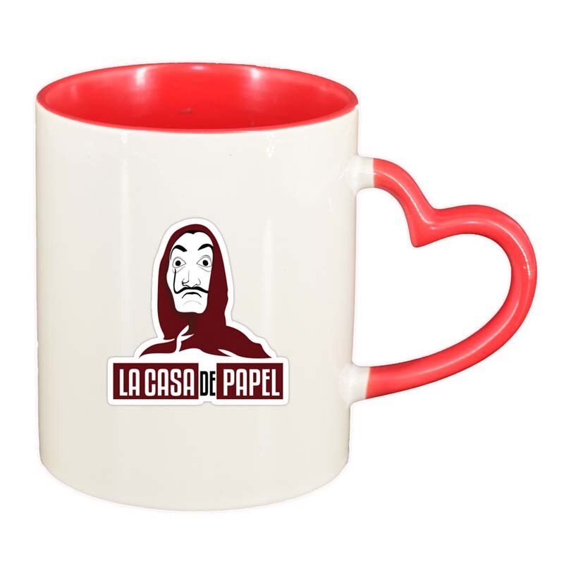 Cana La Casa De Papel, interior rosu, maner inima, 330ml, D1304