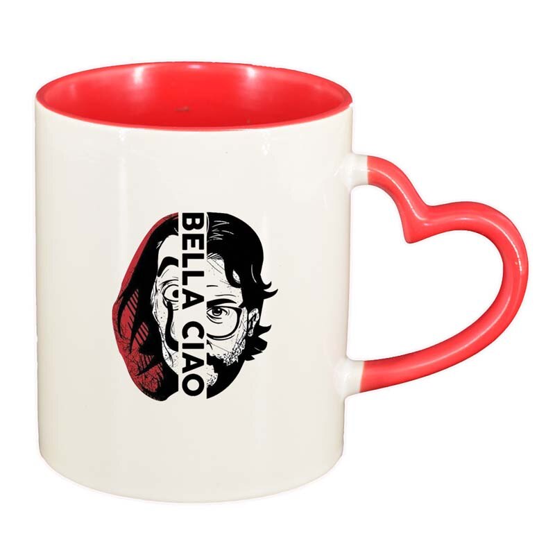 Cana La Casa De Papel, interior rosu, maner inima, 330ml, D1302