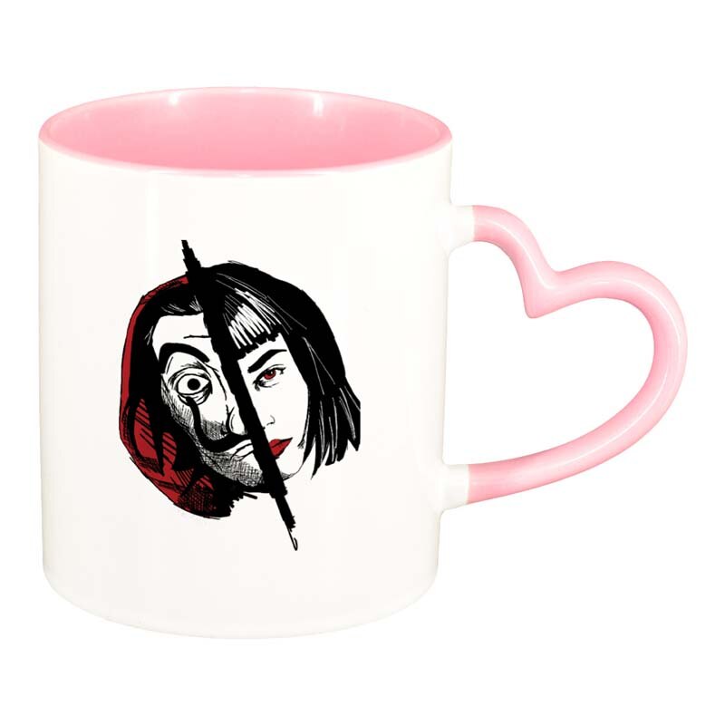 Cana La Casa De Papel, interior roz, maner inima, 330ml, D1303