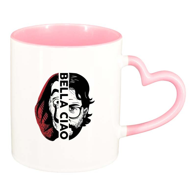 Cana La Casa De Papel, interior roz, maner inima, 330ml, D1302