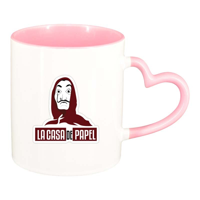 Cana La Casa De Papel, interior roz, maner inima, 330ml, D1304