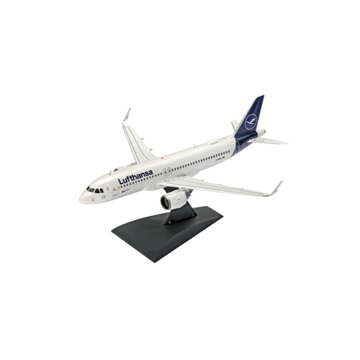 Aeromodel de construit Revell Airbus A320neo Lufthansa New Livery cu vopseluri pensula si adeziv 1:144 REV 63942