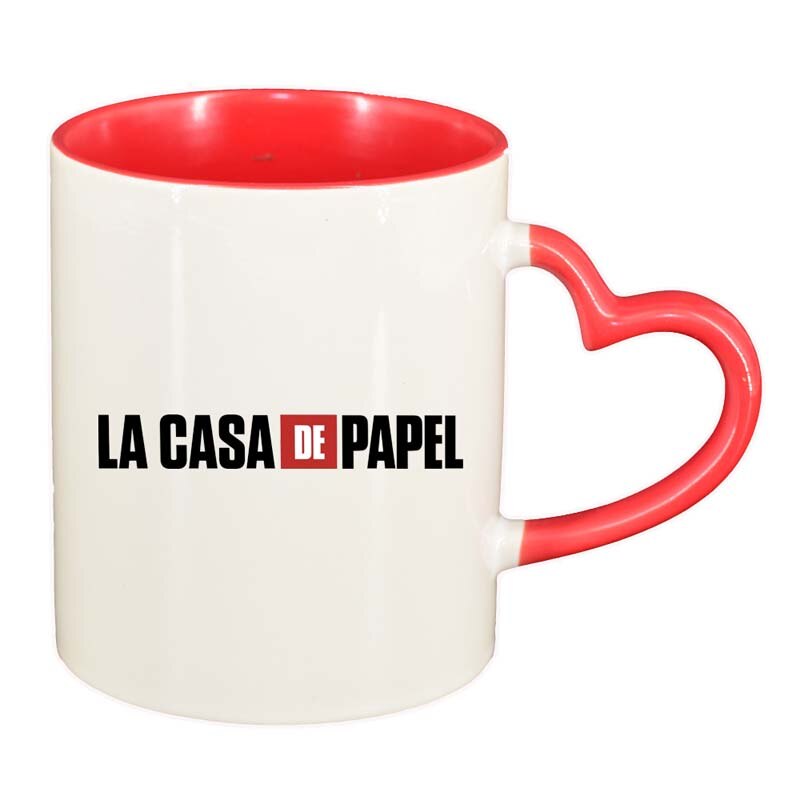 Cana La Casa De Papel, interior rosu, maner inima, 330ml, D1305