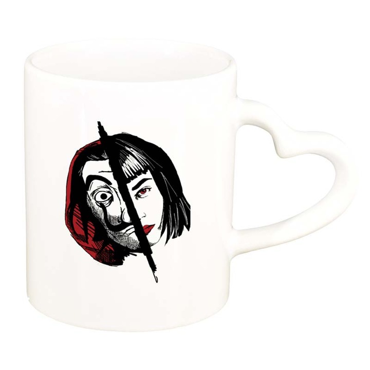 La Casa De Papel bögre, fehér, szív fogantyú, 330ml, D1303