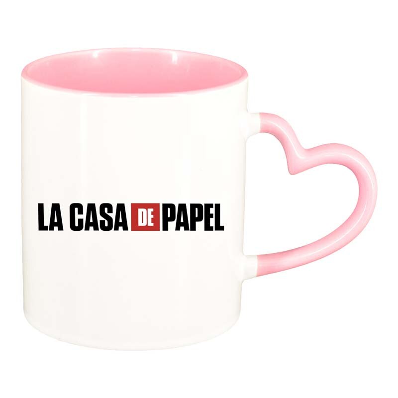 Cana La Casa De Papel, interior roz, maner inima, 330ml, D1305