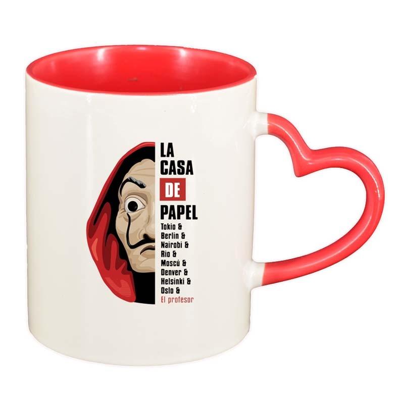 Cana La Casa De Papel, interior rosu, maner inima, 330ml, D1306