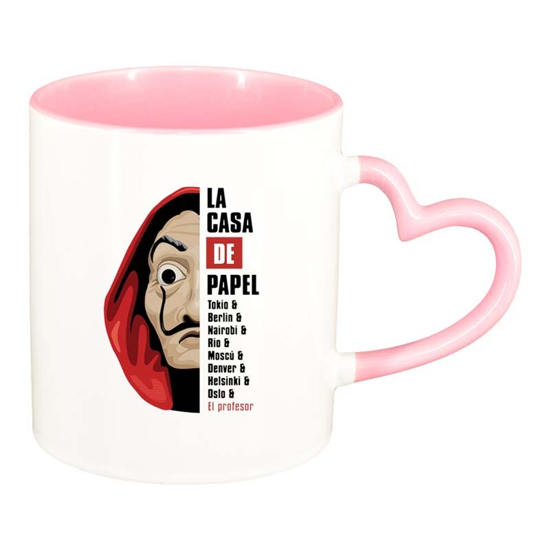 Cana La Casa De Papel, interior roz, maner inima, 330ml, D1306