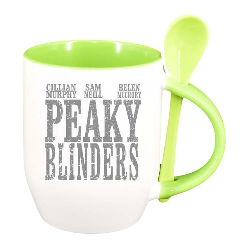 Cana Peaky Blinders cu lingurita, interior verde deschis, 330ml, D1310