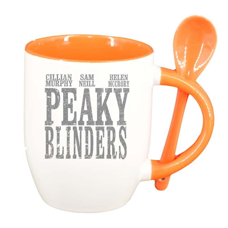Cana Peaky Blinders cu lingurita, interior portocaliu, 330ml, D1310