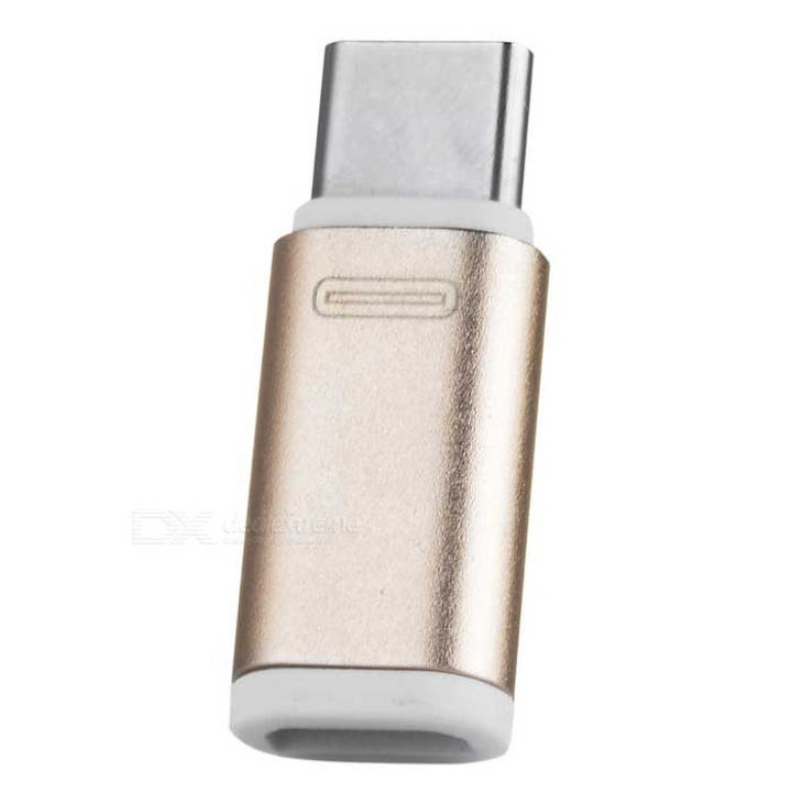 Adaptor Aluminium Micro-USB to Type-C MTP + Protectie Gold