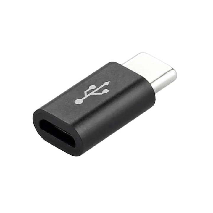Adaptor Micro-USB la Type-C 2,4 cm MTP, Negru pentru Huawei, Samsung, Sony, OnePlus