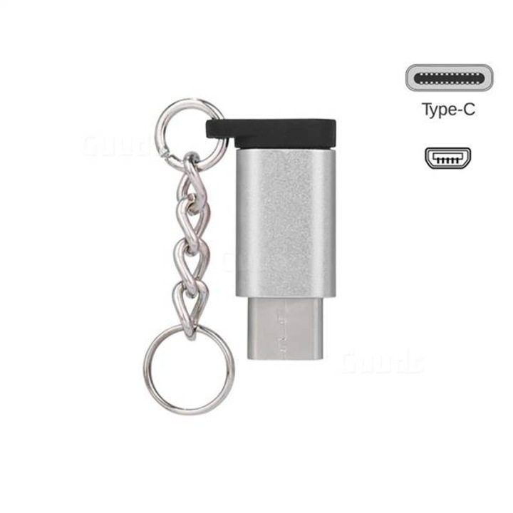 Adaptor Aluminium Micro-USB to Type-C MTP Silver + suport metalic