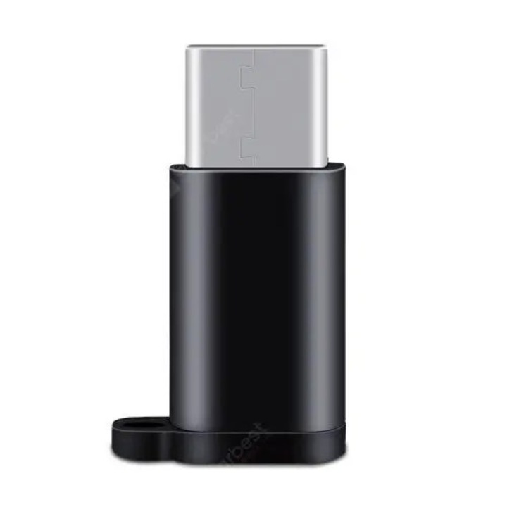 Adaptor Aluminium Micro-USB to Type-C MTP Black + suport prindere chei