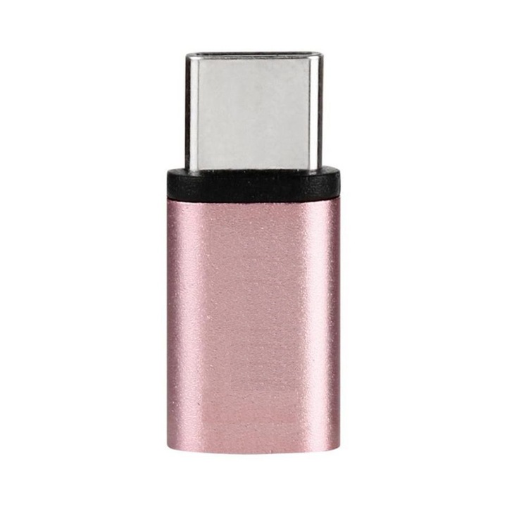 Adaptor Aluminium Micro-USB to Type-C MTP Premium, Rose Gold, Accente Negre