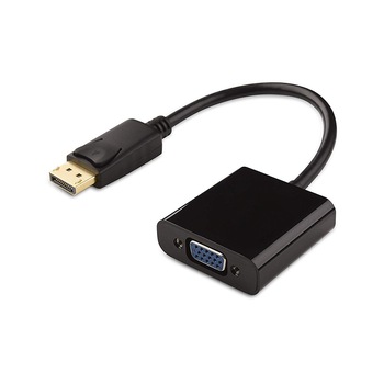 Adaptor Well, Displayport (DP) tata aurit la VGA mama, negru, fara sunet Adaptor Well, Displayport (DP) tata aurit la VGA mama, negru, fara sunet