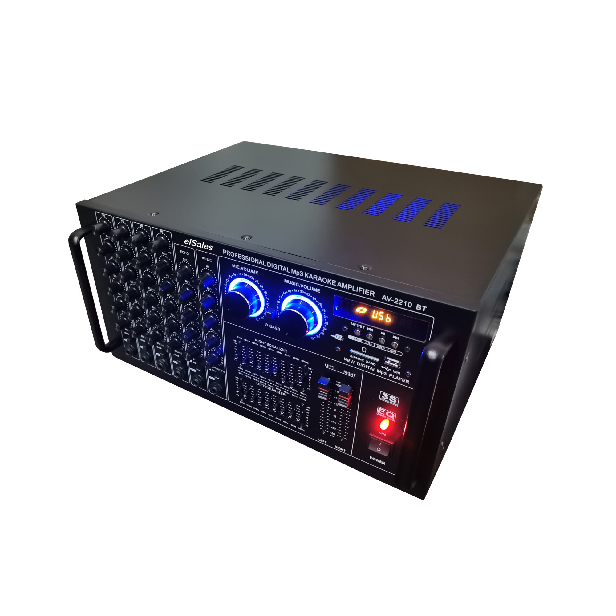 breathe Stage black Amplificator profesional elSales AV-2210, putere 2 x 300 W, Bluetooth, USB,  SD Card, Radio FM, 6 Intrari Microfon, egalizator 9 benzi, telecomanda,  negru - eMAG.ro