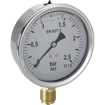 Manometru 0-2.5 bari, diametru 63mm, carcasa inox cu glicerina(antivibratii), radial(montare pe verticala) Manometru 0-2.5 bari, diametru 63mm, carcasa inox cu glicerina(antivibratii), radial(montare pe verticala)