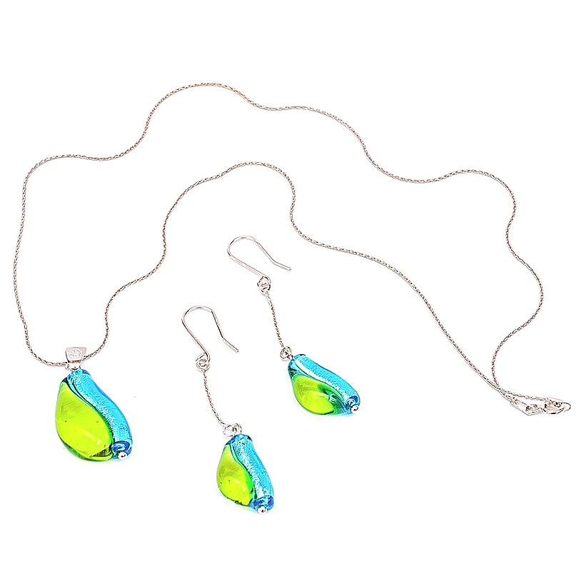 Set Ariana din Argint si Sticla de Murano, colier si cercei, verde