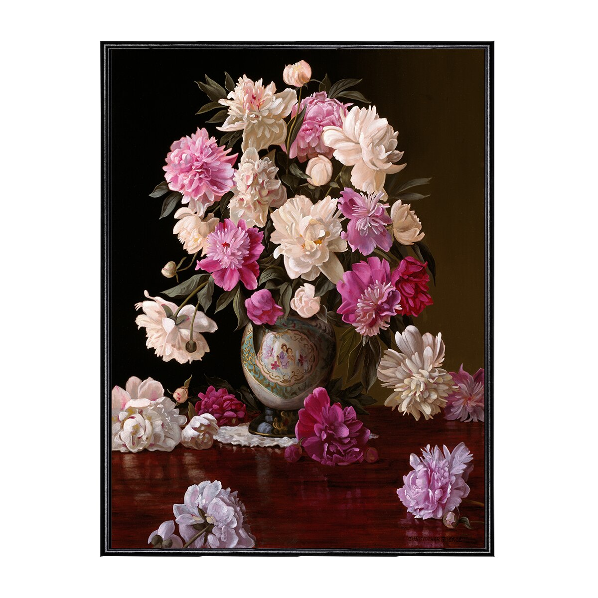 Tablou Canvas Inramat - Canbox - Flori, Floare, Bujori, Primavara, Rama Neagra, 60 x 80 cm