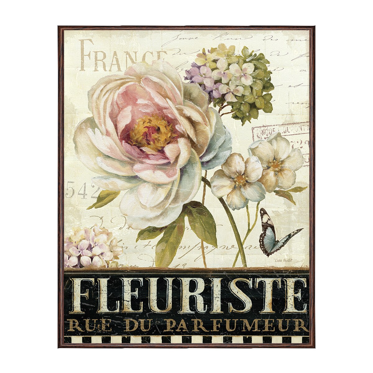 Tablou Canvas Inramat - Canbox - Flori, Floare, Bujori, Franta, Paris, Vintage, Primavara, Rama Wenge, 40 x 50 cm