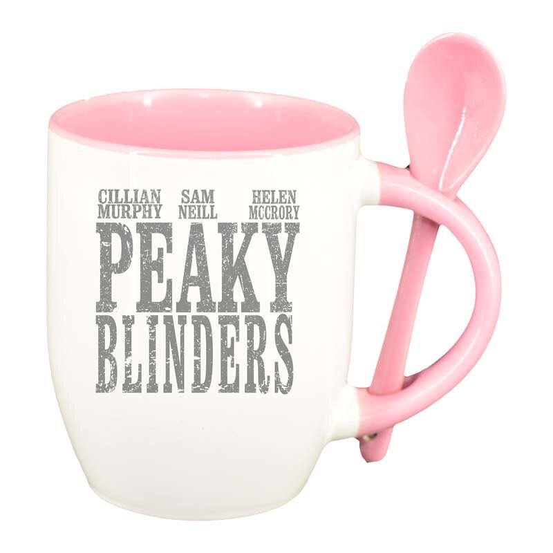 Cana Peaky Blinders cu lingurita, interior roz, 330ml, D1310