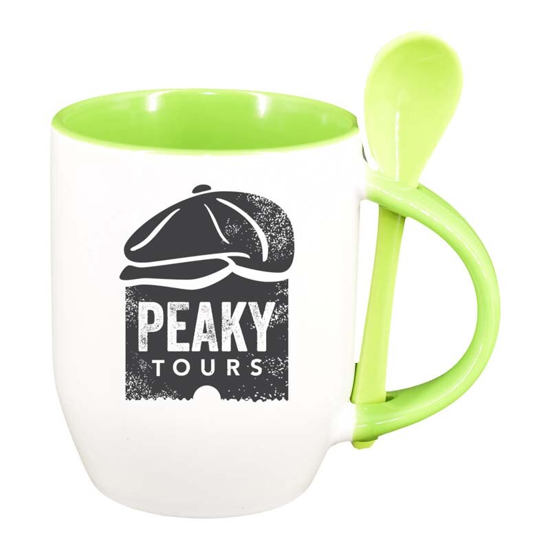 Cana Peaky Blinders cu lingurita, interior verde deschis, 330ml, D1311