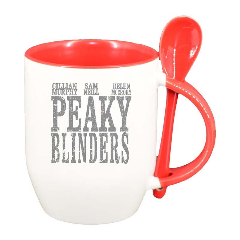 Cana Peaky Blinders cu lingurita, interior rosu, 330ml, D1310