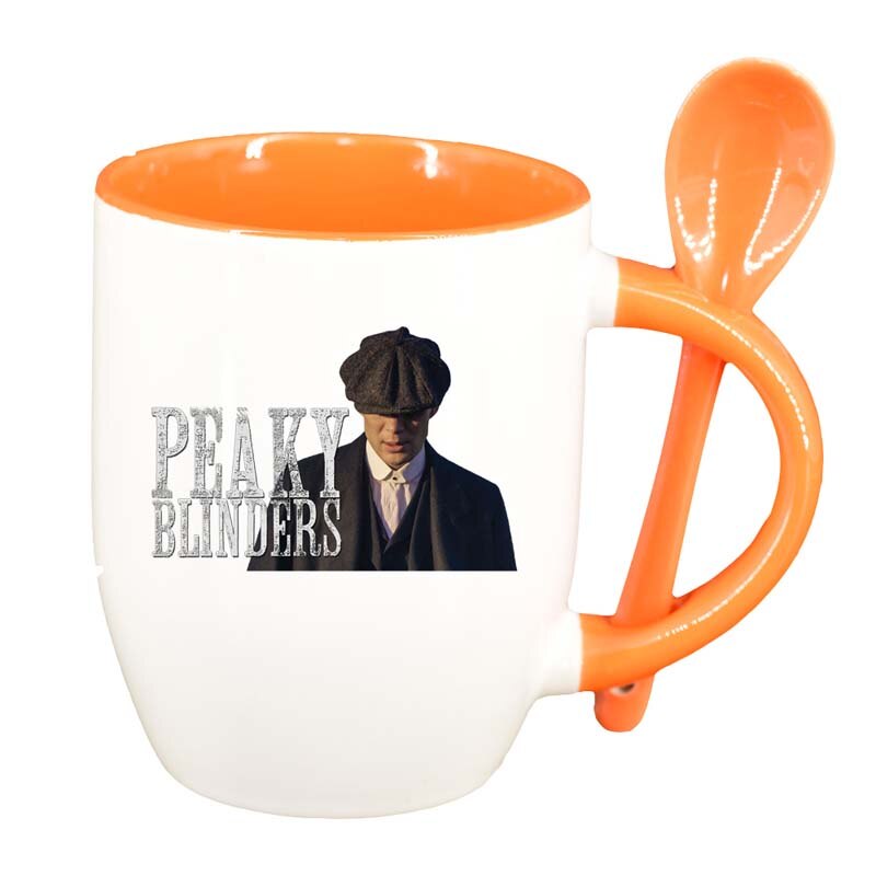 Cana Peaky Blinders cu lingurita, interior portocaliu, 330ml, D1309