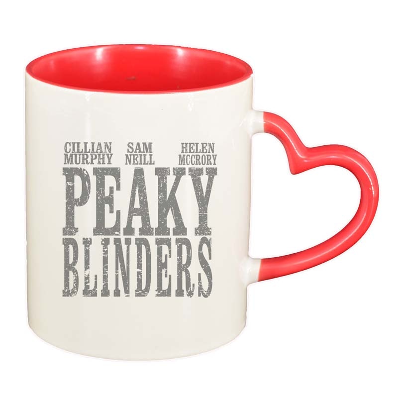 Cana Peaky Blinders, interior rosu, maner inima, 330ml, D1310