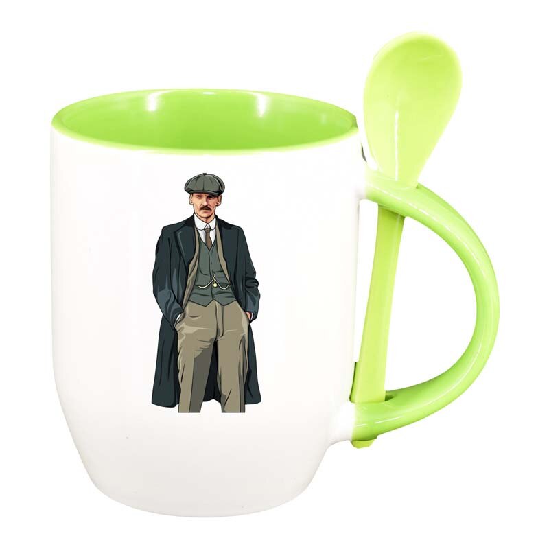 Cana Peaky Blinders cu lingurita, interior verde deschis, 330ml, D1307