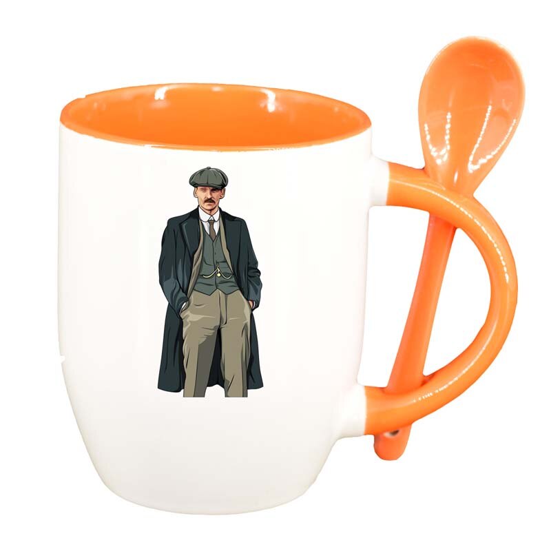 Cana Peaky Blinders cu lingurita, interior portocaliu, 330ml, D1307