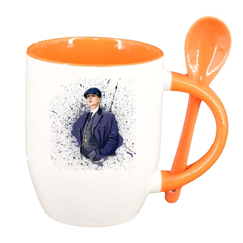 Cana Peaky Blinders cu lingurita, interior portocaliu, 330ml, D1308