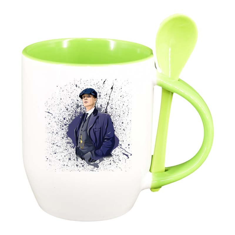 Cana Peaky Blinders cu lingurita, interior verde deschis, 330ml, D1308