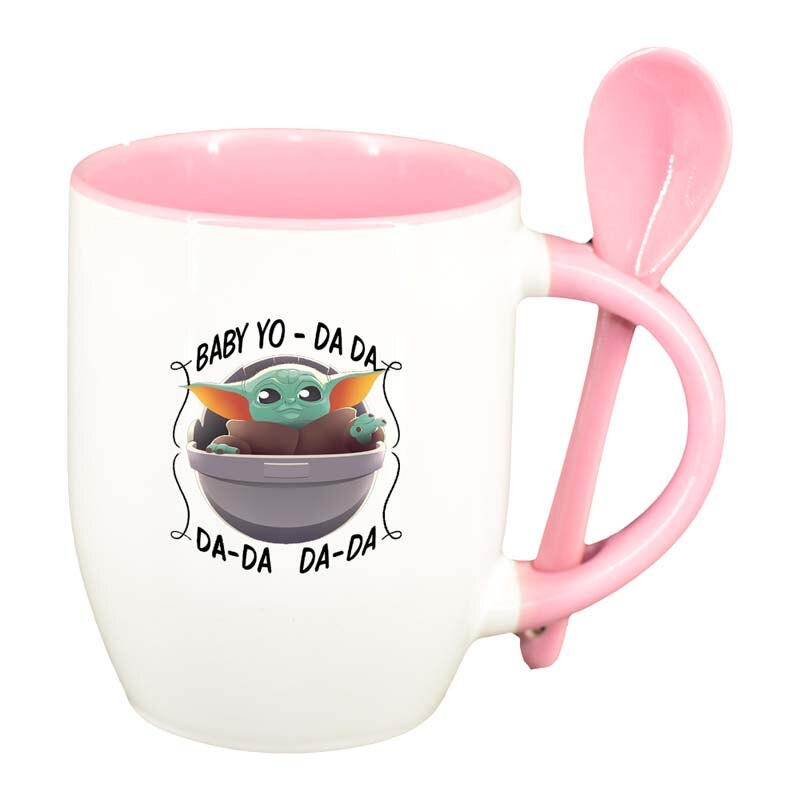 Cana Star Wars, Baby Yoda cu lingurita, interior roz, 330ml, D1320