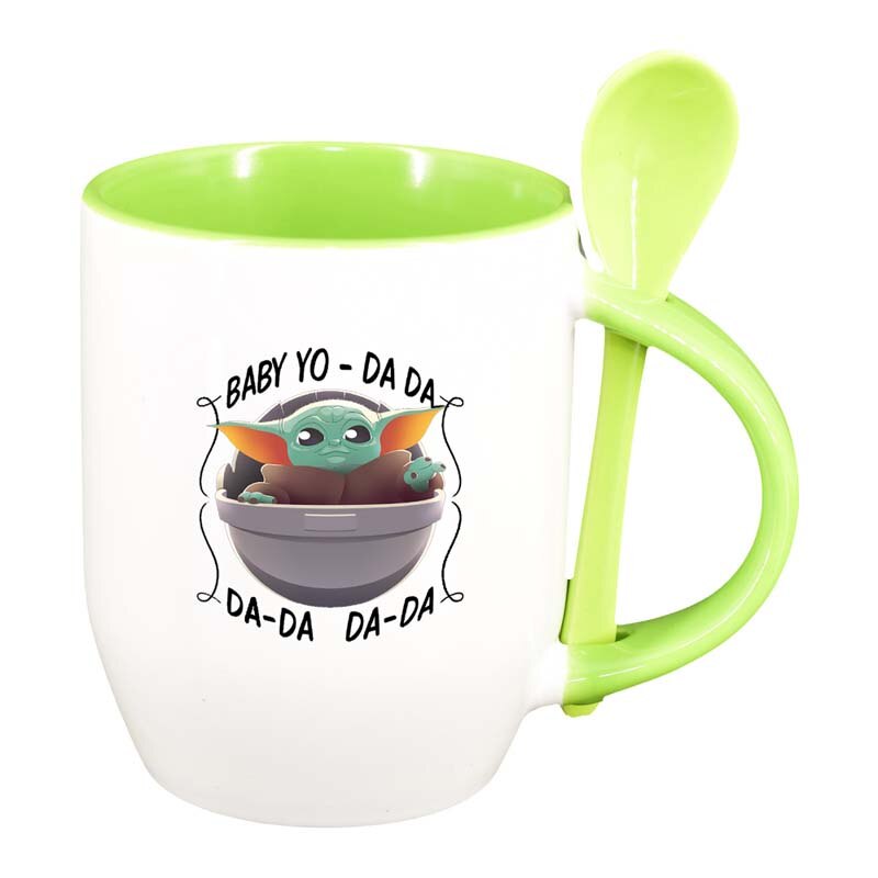 Cana Star Wars, Baby Yoda cu lingurita, interior verde deschis, 330ml, D1320