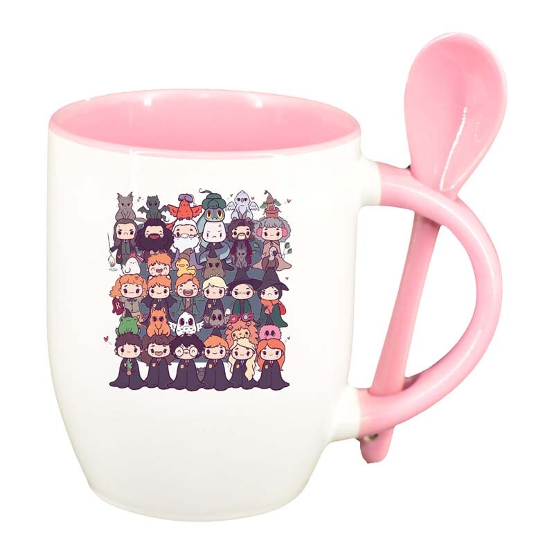 Cana Harry Potter cu lingurita, interior roz, 330ml, D1335