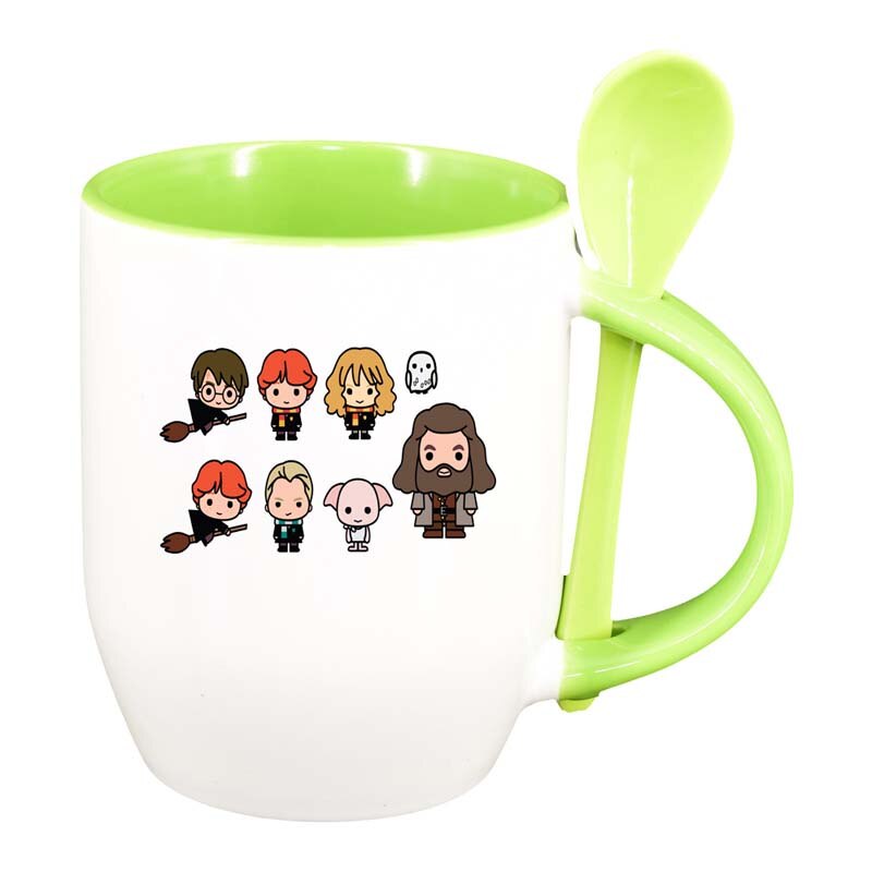 Cana Harry Potter cu lingurita, interior verde deschis, 330ml, D1336