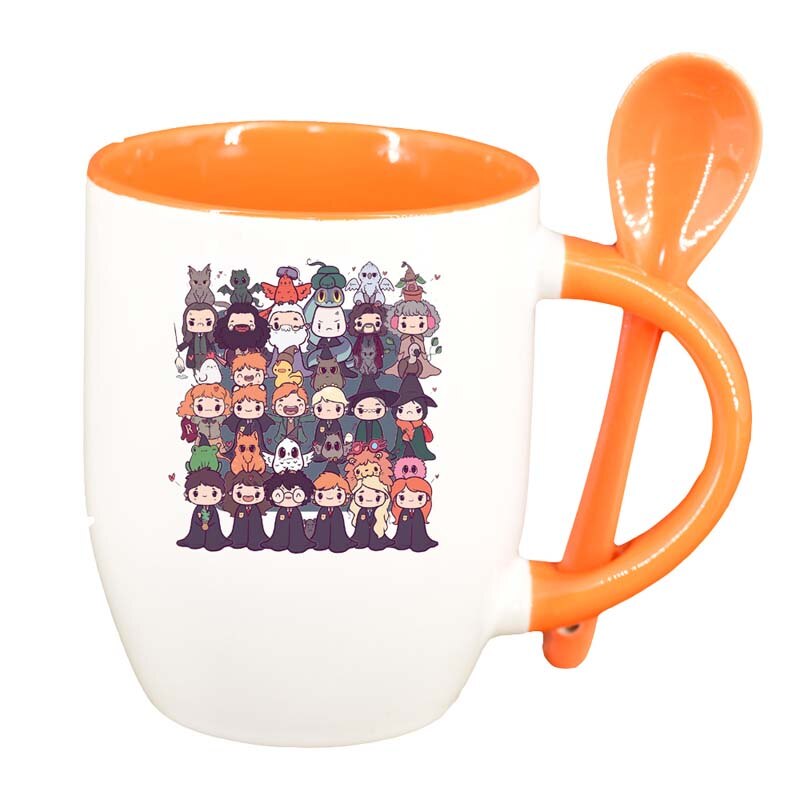 Cana Harry Potter cu lingurita, interior portocaliu, 330ml, D1335