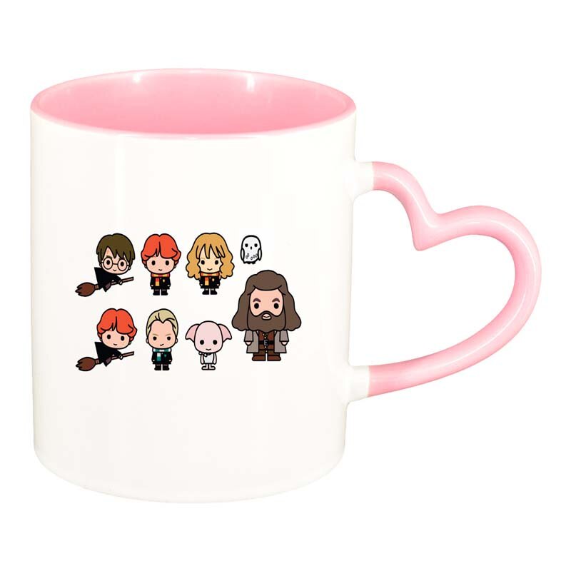 Cana Harry Potter, interior roz, maner inima, 330ml, D1336