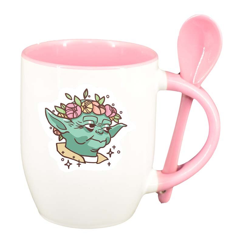 Cana Star Wars, Yoda cu lingurita, interior roz, 330ml, D1326