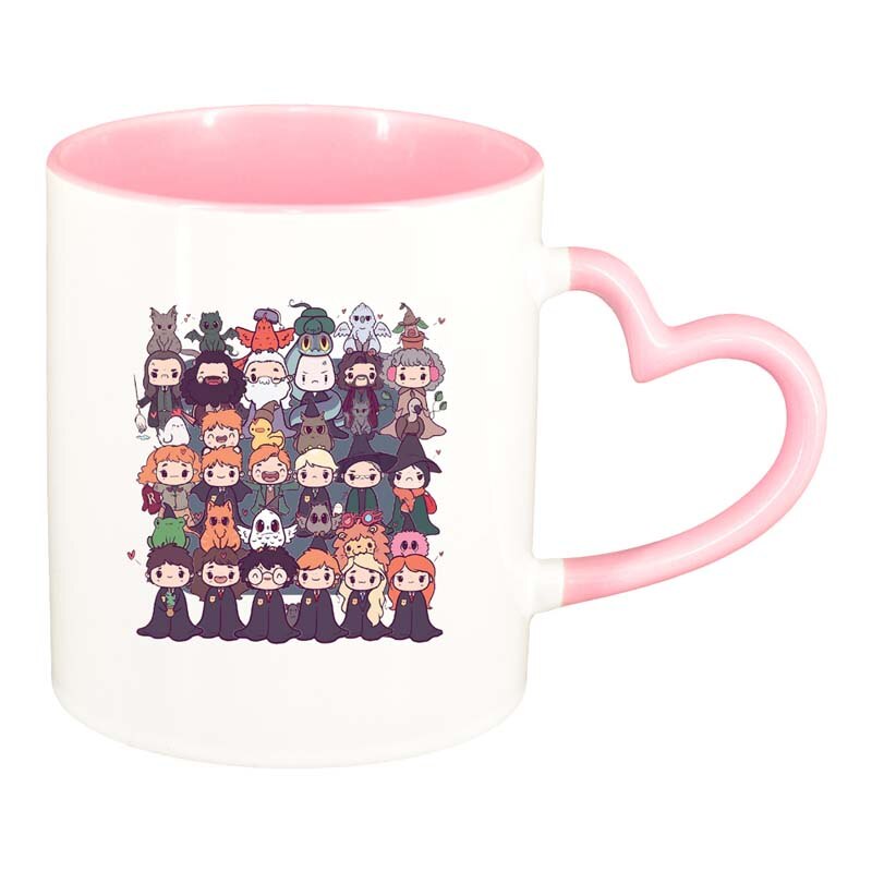 Cana Harry Potter, interior roz, maner inima, 330ml, D1335