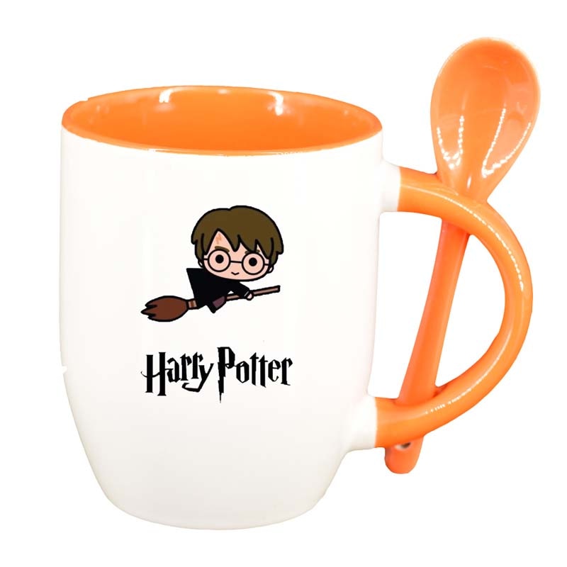Cana Harry Potter cu lingurita, interior portocaliu, 330ml, D1337