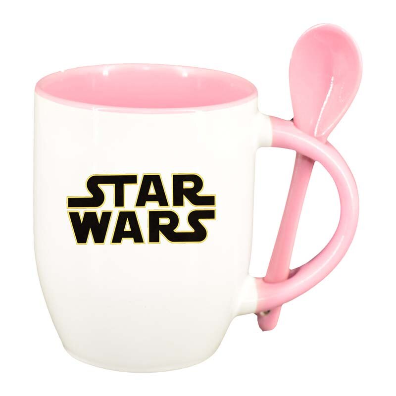 Cana Star Wars cu lingurita, interior roz, 330ml, D1325